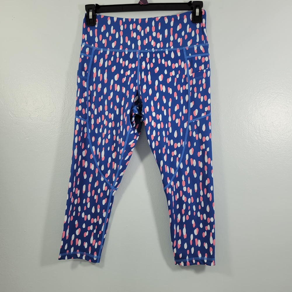 Zyia Active Blue With Pink/White Dots High Waist Leggings Size M(8-10) 51322-527